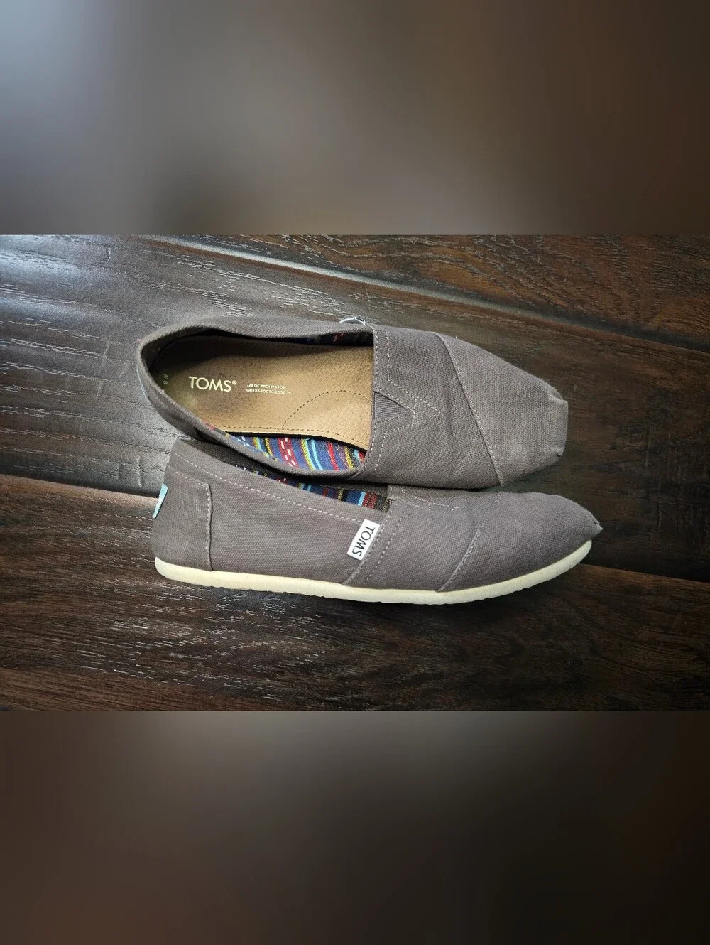 Toms Alpargata Womens Canvas Brown Grey Slip On Shoes Size 8